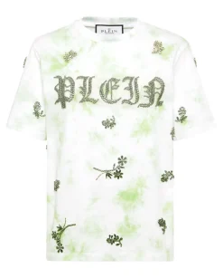 T-Shirt tie-dye z aplikacjami z kryształów