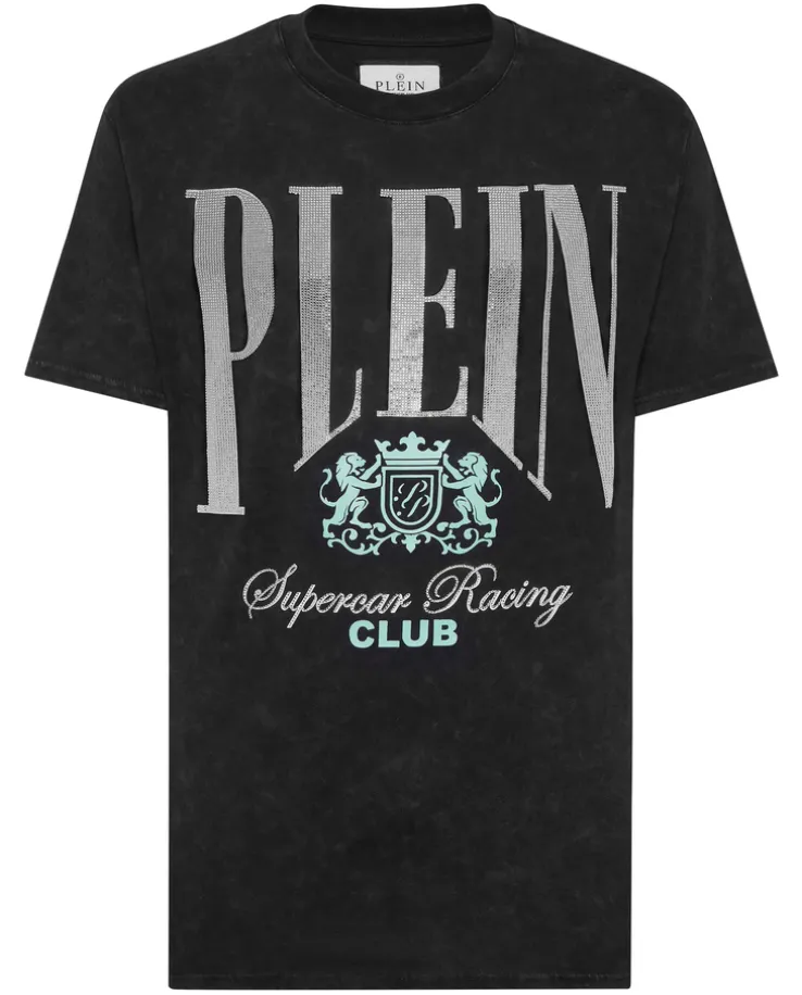 T-shirt z efektem sprania i zdobieniem