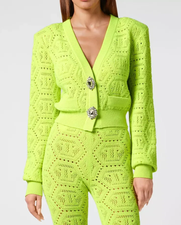 Żółty dzianinowy sweter Fluo