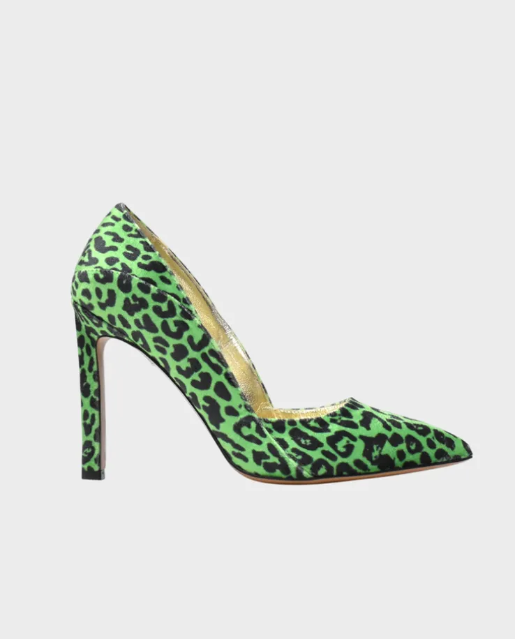 Welurowe szpilki Green Panther