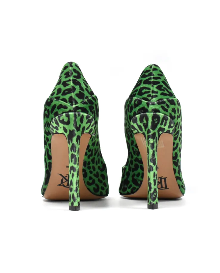 Welurowe szpilki Green Panther
