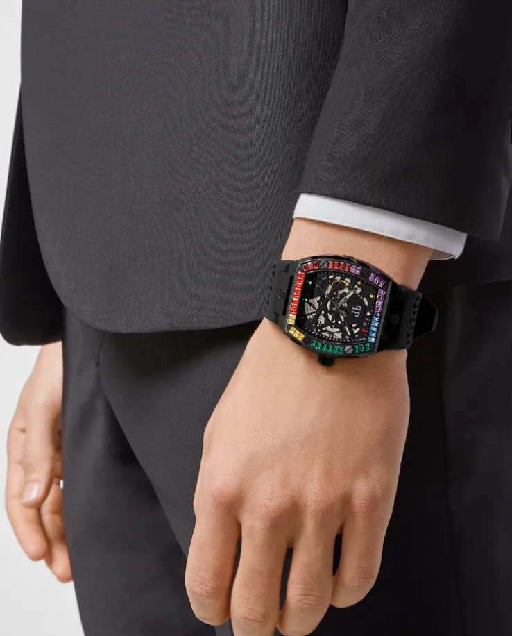 Zegarek wysadzany kolorowymi kryształami Skeleton Timepiece