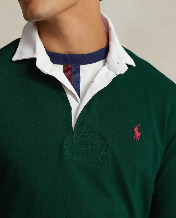 Zielona koszulka polo z długim rękawem i logo