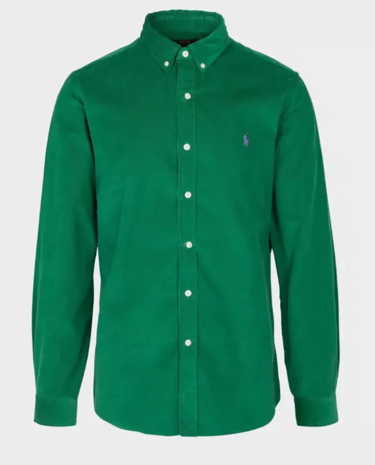Zielona sztruksowa koszula Slim Fit